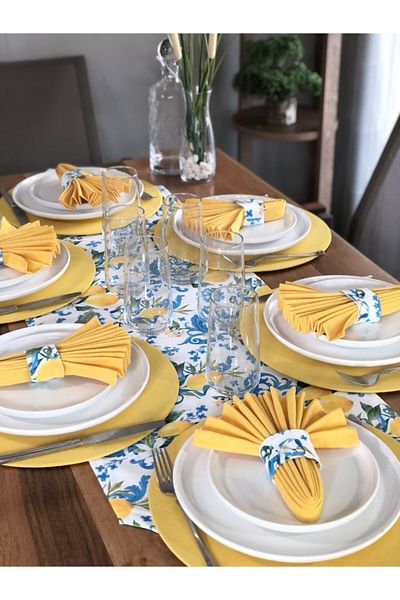 desen izmir American Serve, Lemon Flower 6 Plates, 6 Napkins, 6 Napkin Rings and Runner Tk4
