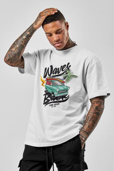 Machetta Oversize Waves Printed White T-shirt
