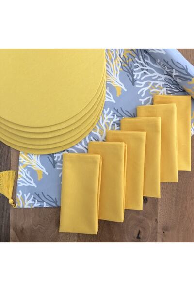 desen izmir American Service, yellow Coral 6 πιάτα, 6 χαρτοπετσέτες και δρομέας