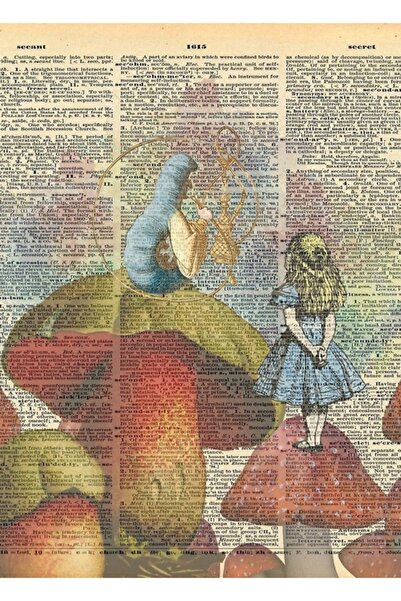 Universal Alice Harikalar Diyarında Nargile Içen Tırtıl Tablo Ahşap Poster Dekoratif