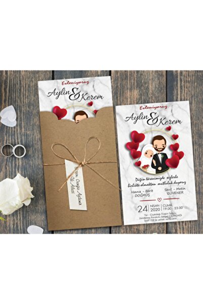 AnadoluMatbaacılık ((BASKI DAHİL)) 100 Adet Nişan Ve Düğün Davetiyesi (HERŞEY...