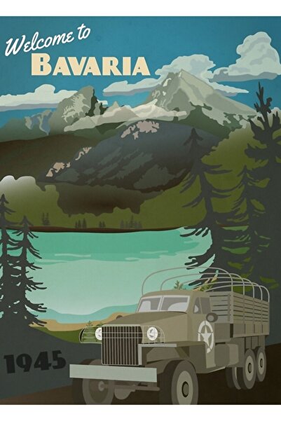 Universal Poster pictat din lemn cu tematică Bavaria 1945, excursie de ocupar...