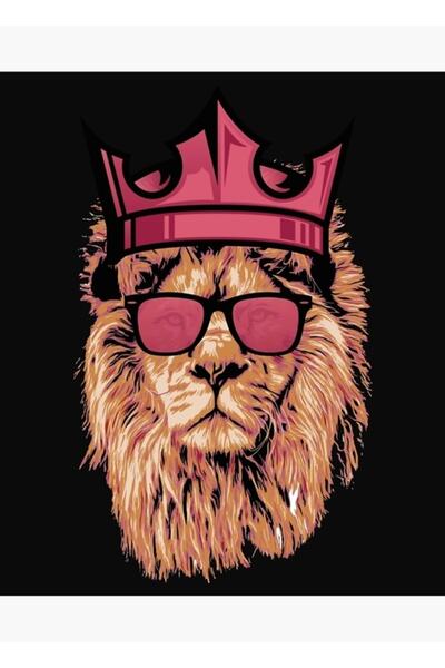Universal Λιοντάρι με γυαλιά και στέμμα, Ξύλινη διακοσμητική αφίσα για ζωγραφική