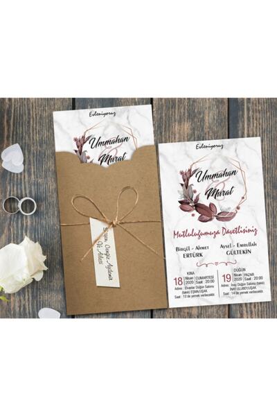 AnadoluMatbaacılık ((BASKI DAHİL)) 100 Adet Nişan Ve Düğün Davetiyesi (HERŞEY...