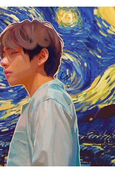 Universal Звездна нощ - Bts V Дървен декоративен плакат за маса Code2287