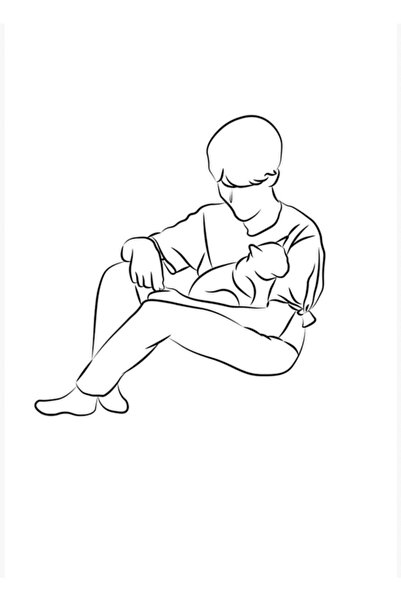 Universal Bts Jimin cu o pisică - Versiunea Line Art Tablo Poster din lemn de...