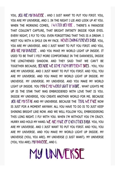 Universal Bts My Universe Πίνακας Στίχων Ξύλινη Αφίσα Διακοσμητικός Κωδικός1176