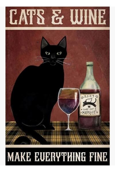 Universal Pisica și vinul fac totul frumos Tablou Poster din lemn decorativ
