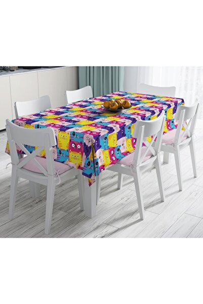 Realhomes مفرش طاولة مقاوم للبقع بتصميم خاص لغرفة الأطفال للقطط الملونة