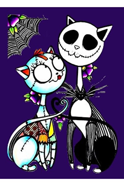 Universal Poster decorativ din lemn cu pisica drăguță Jack Skellington și Sally
