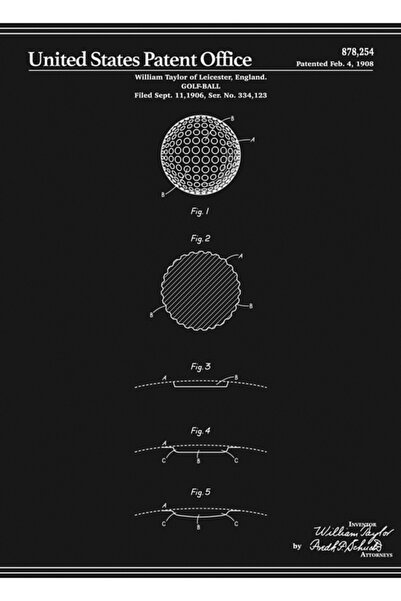 Universal Patent pentru minge de golf - Poster decorativ din lemn negru