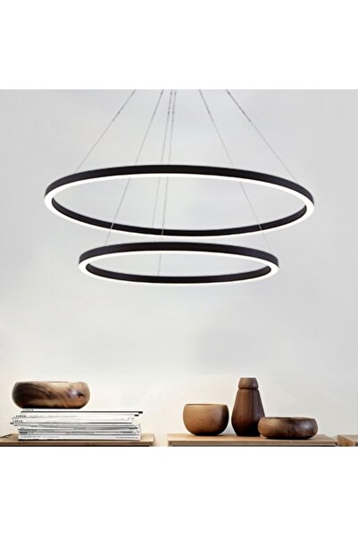 Genel Markalar Modern Led Halka Pro 2li Sarkıt Avize 3000k Siyah Çap.40+60cm ...