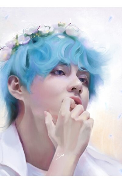 Universal Taehyung Ζωγραφική με Στεφάνι από Λουλούδια, Ξύλινη Αφίσα Διακοσμητ...