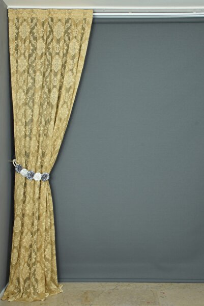 AKÇA TEKSTİL Damaks Model Gold Color Single Wing Ready-made Planted Pleated Background Curtain 75*260 Cm