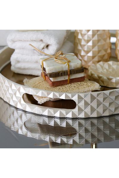 Selim Pyramid Round Pearl Tray 38 Cm