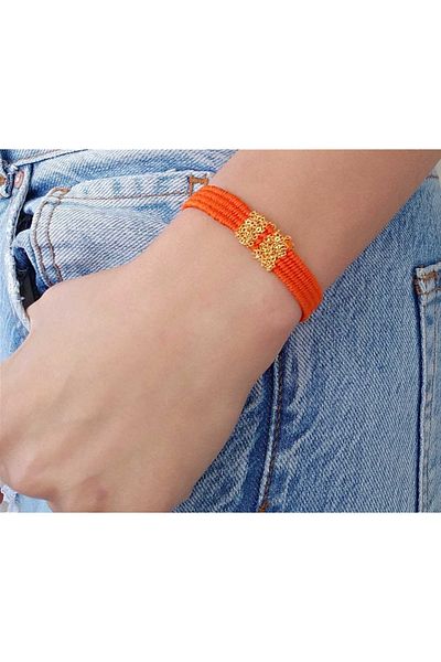 Eva Takı Orange Knitted Rope Bracelet - Cord Woven Chain Model