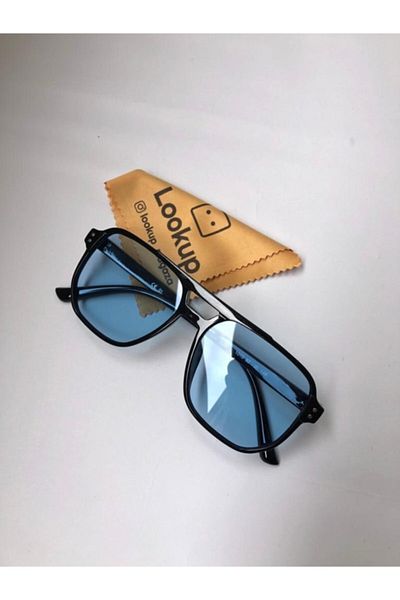 LOOKUP Men's Retro Pilot Double Bridge Blue Glass Men's Sunglasses (53/20/148)