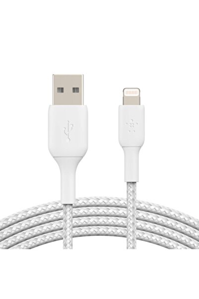 Belkin Örgülü Apple Lightning Hızlı Şarj Ve Aktarım Kablosu Beyaz 2 Metre Caa...