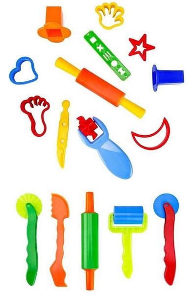 Brons Oyun Hamuru Şekillendirme Komple Set 16 Parça Küçük Şekiller Ve Merdane Bıçak Silindir