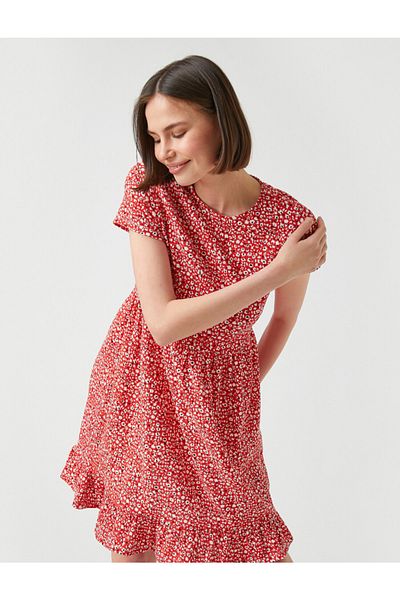 Koton Short Sleeve Patterned Ruffle Dress