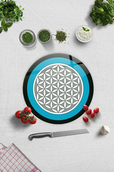 Decorita Glass Cutting Board - Glass Cutting Board |   Flower of Life |   Diameter 32cm
