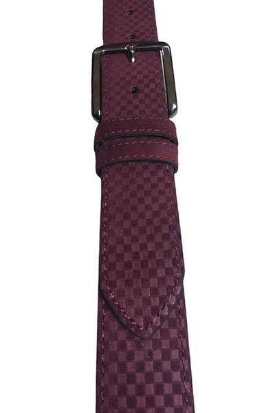 Yage 4 cm Wide Burgundy Suede Square Patterned Belt