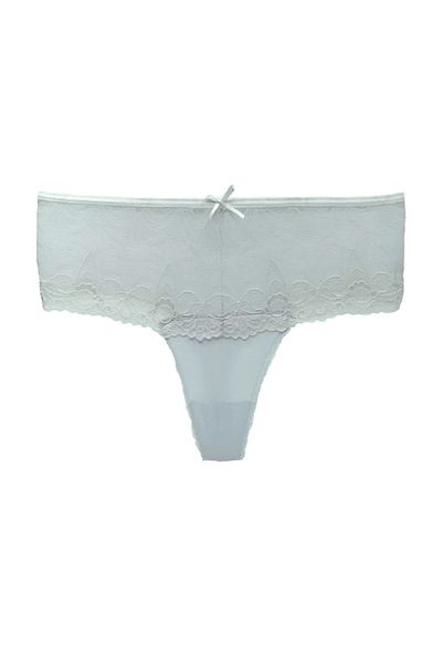 HNX Chiloți de damă cu tanga cu talie înaltă din bumbac alb cu dantelă