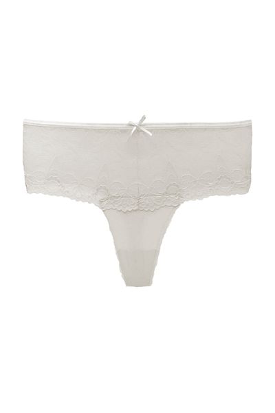 HNX Ecru Cotton Lace Front Large Size High Waist Thong Women's Panties