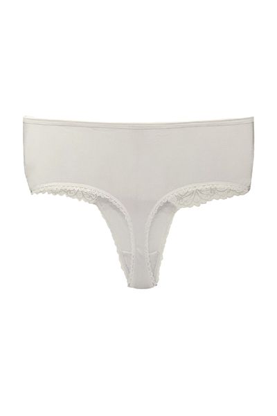 HNX Ecru Cotton Lace Front Large Size High Waist Thong Women's Panties
