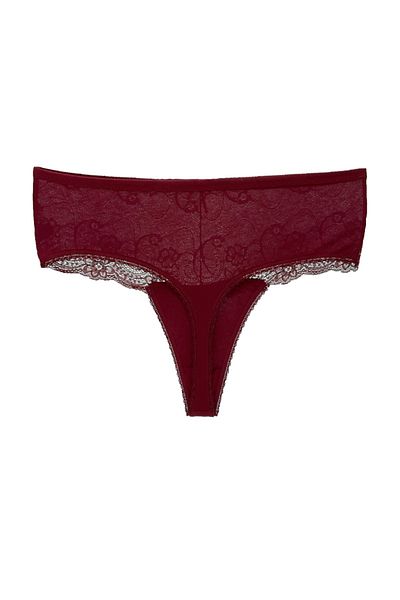 HNX Chiloți de damă cu tanga cu talie înaltă din bumbac burgundă