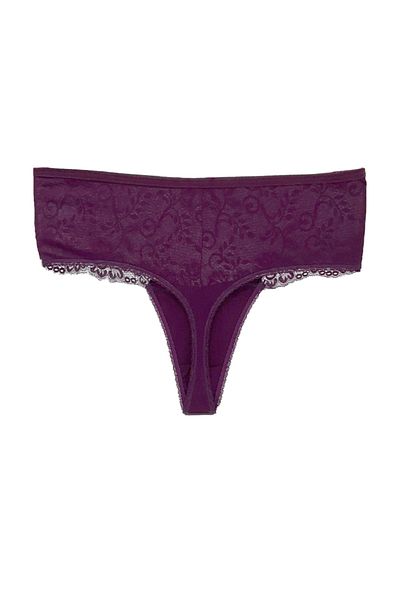 HNX Purple Cotton Lace Front Plus Size High Waist Thong Women's Panties