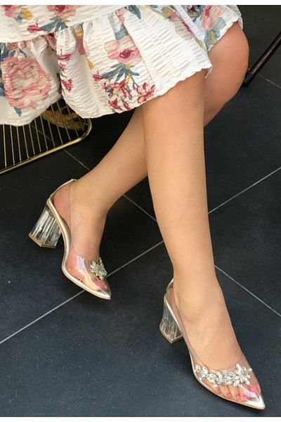 Afilli Pantofi stiletto cu toc transparent, piatră albă, rochie de seară, elegantă, confortabilă
