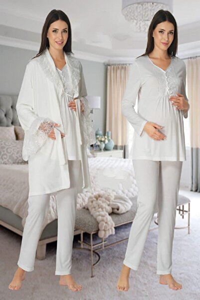 Effort Pijama طقم بيجامة للحوامل من Zerre Bebe مع ثوب نوم مخملي أبيض للسيدات ...