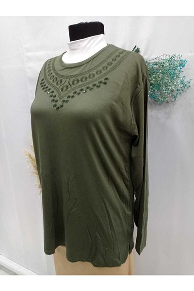 Sel Tekstil Women's Plus Size Crew Neck Mother Combed Cotton Blouse