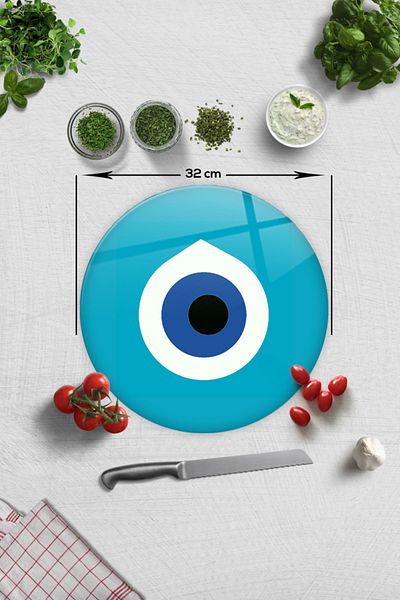 Decorita Glass Cutting Board - Glass Cutting Board |   Evil Eye Bead |   Diameter 32cm
