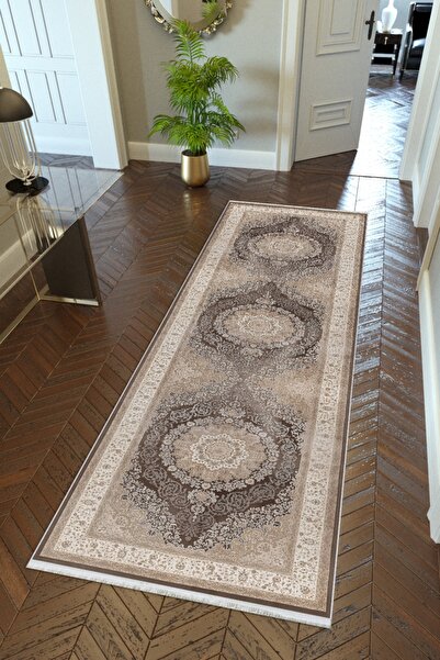 10 Post Online Beige Mink Non-Slip Runner - Cut and Washable, Digital Printed Hallway Carpet