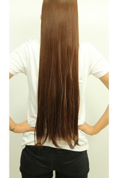 8 Kadına Dair Herşey Kestane Rengi Düz Uzun Yarım Ay Saç Sentetik Çıt Çıt 3 P...