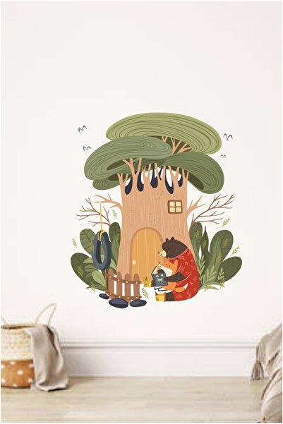 efekt reklam Sevimli Ayı Ve Ağaç Ev Çocuk Bebek Odası Yapışkanlı Duvar Kağıdı...