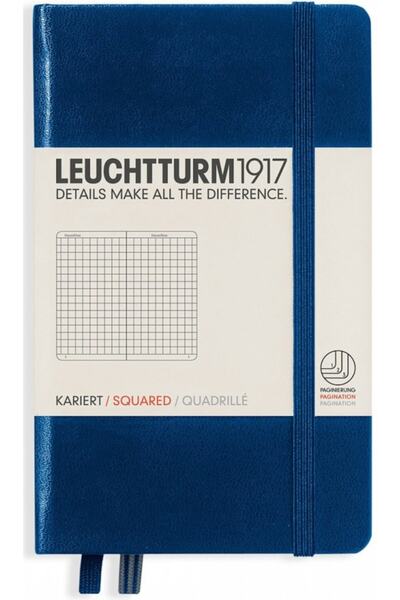 Leuchtturm1917 Cep Boy (A6) Not Defteri, Sert Kapak, Kareli, Lacivert Kapak