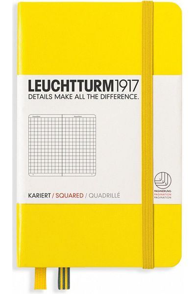 Leuchtturm1917 Notepad Pocket Size (A6), Hard Cover, 185 Numbered Pages, Checkered-Lemon Yellow