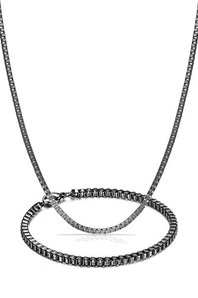 The Collection Cube Model Men's Black Steel Bracelet and Necklace Chain Set