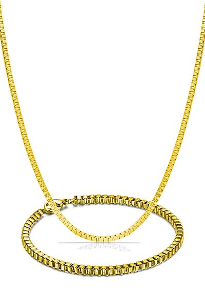 The Collection Cube Model Men's Gold Steel Bracelet and Necklace Chain Set