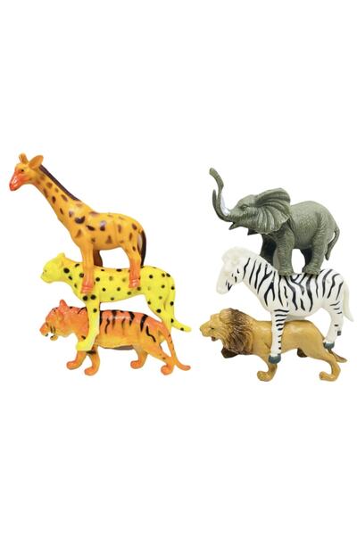 toysandmore Vahşi Hayvan Ayakta Duran 6 Parça Aslan Zebra Zürafa Fil Puma Kaplan