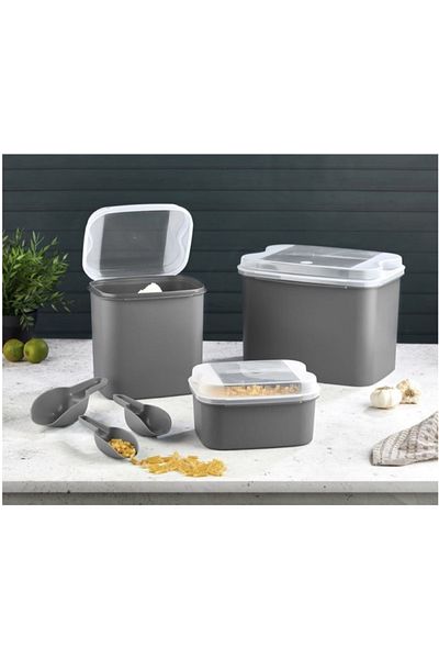 VİP AHMET Fairy Tale Flour and Pulses Container 10 Lt + 4.5 Lt + 1.6 Lt Gray Storage Container with Shovel Gift