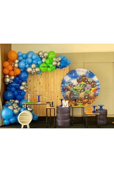 LOTUS PARTY 100 Pieces - Metallic Navy Blue - Blue - Orange - Green - Chrome Silver Balloon Chain Set