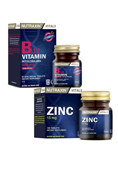 Nutraxin B12 Vitamini 1000 Mcg 60 Dilaltı Tab + Zinc Sulphate 15 Mg 100 Tablet + 1 Adet Saşe Kolajen