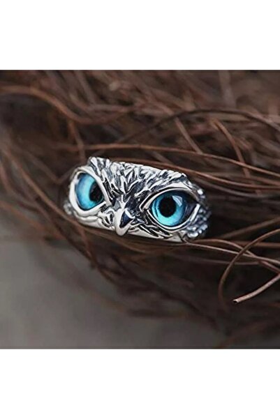 Köstebek Retro Vintage Mavi Gözlü Ayarlanabilir Baykuş Yüzük