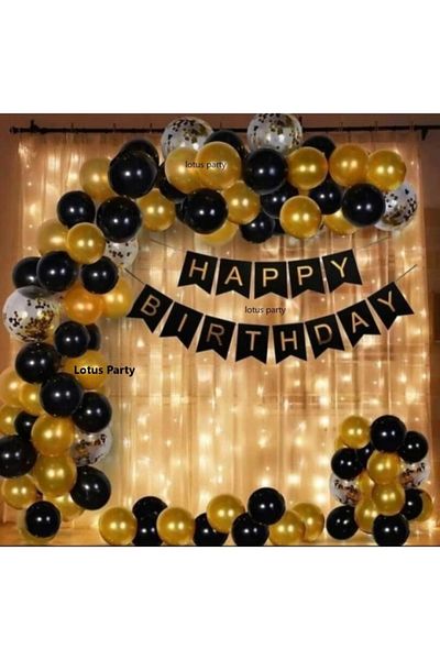 LOTUS PARTY 100 Pieces - Pastel Black - Metallic Gold - Transparent Sequin Balloon Chain Set