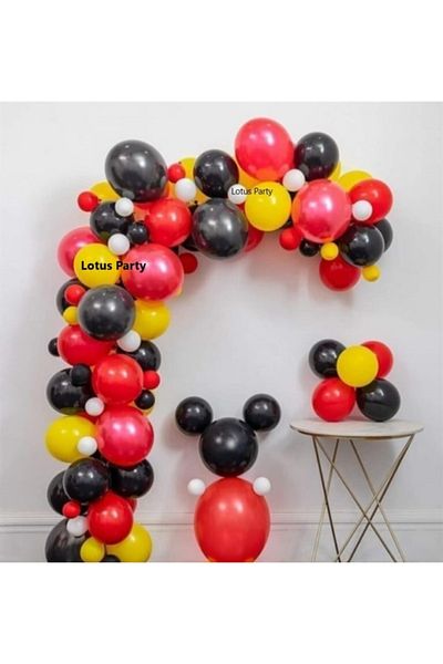 LOTUS PARTY 50 Pieces - Black - Yellow - Red - White Balloon Chain Set
