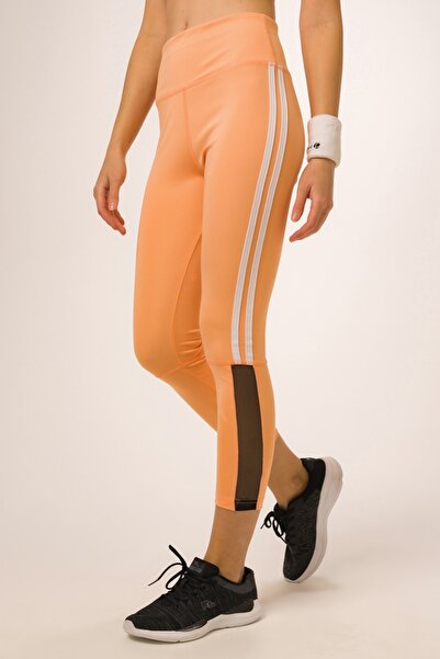 Runever High Waist Stripe and Tulle Detailed Salmon Leggings - 18809